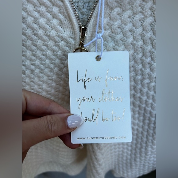 Show Me Your MuMu Zermatt Zip Up White Pebble Knit with Faux Fur New with Tags! - Picture 8 of 12